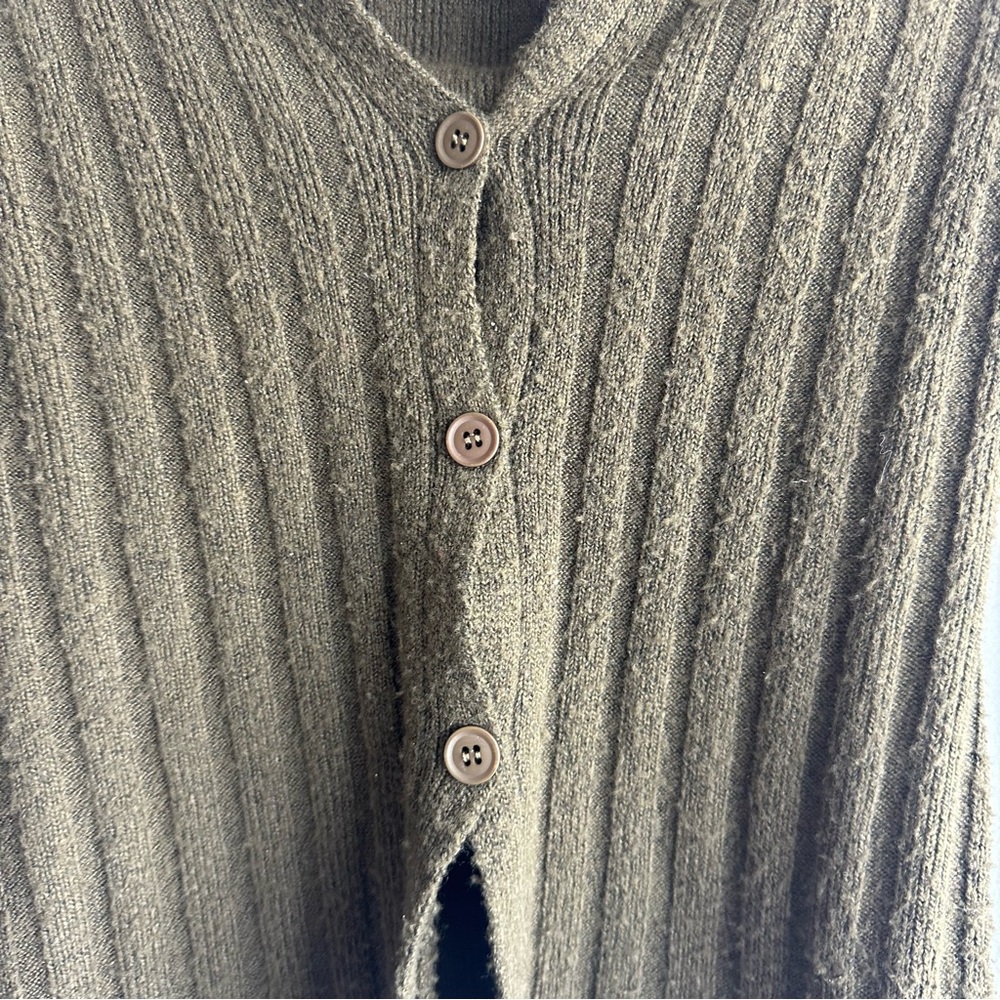 Princess Polly Ribbed Knit Cardigan w/ Slit Bell Sleeves in Olive Green - Picture 8 of 11